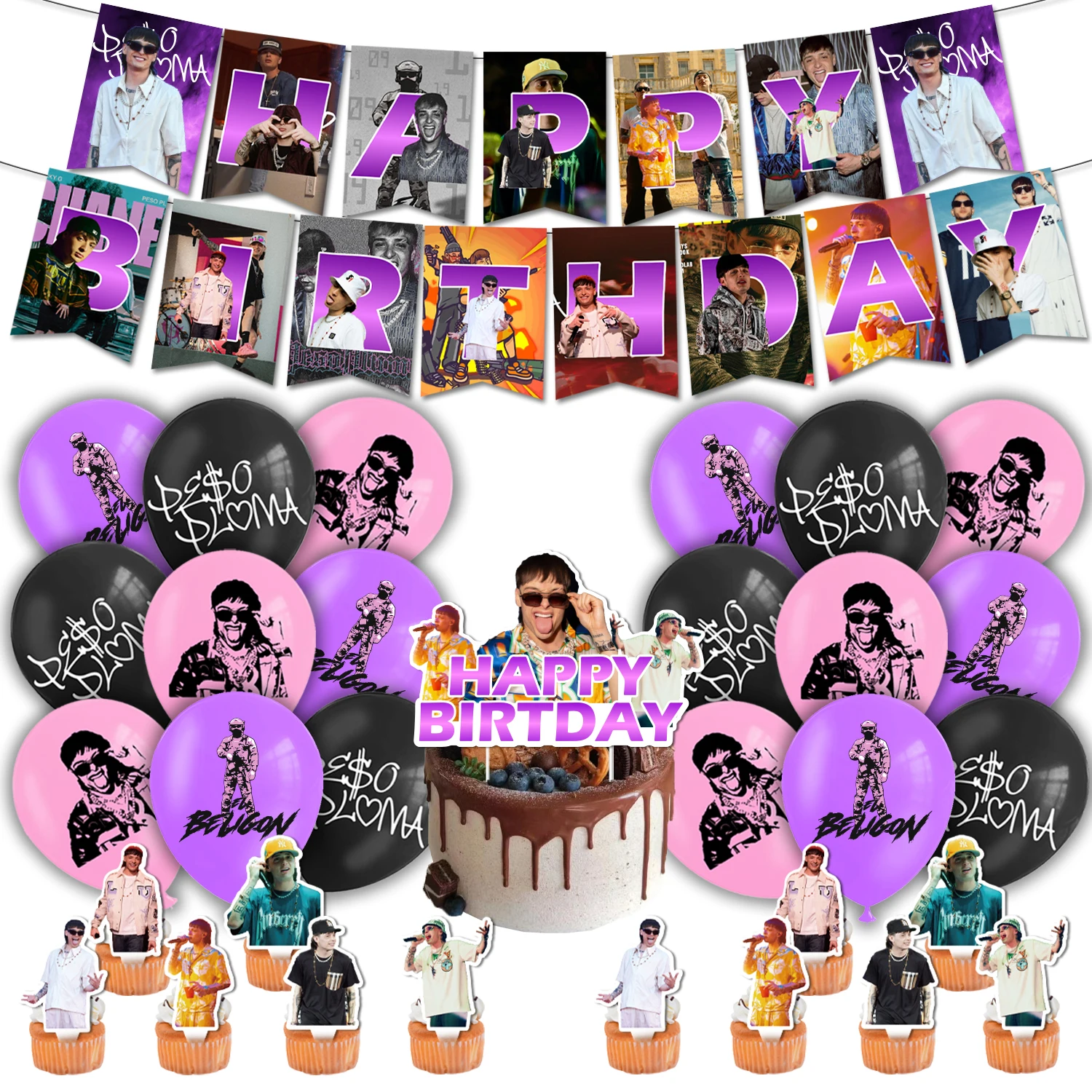 Peso Pluma Decorazioni Per Feste Palloncini Caketoppers Rapper Festa Di Compleanno Banner Peso Pluma Per Forniture Per Feste
