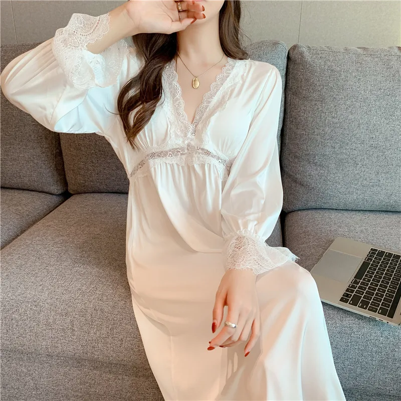 

Ночная рубашка женская с длинным рукавом и V-образным вырезом