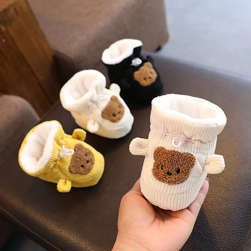 

Winter Baby Shoes Warm Boots Newborn Cartoon Bear First Walkers Thicken Kids Boy Girls Shoes Children Soft Shoes Socks 0-12M