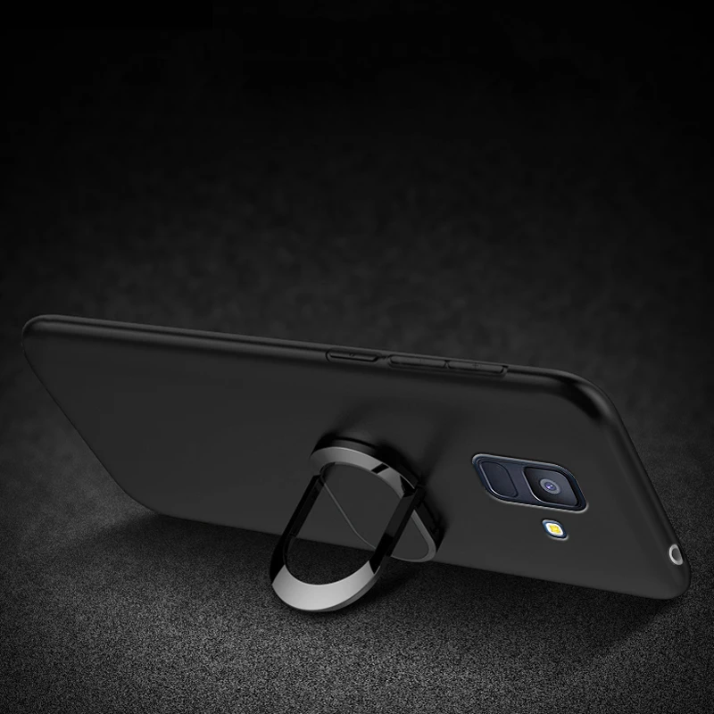 Samsung A6 A8 Plus 2018 Case Black Finger Ring 360 Degree Rotation