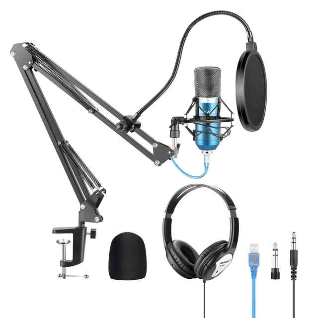 USB Streaming Podcast PC Microphone professional 192KHZ24Bit Studio  Cardioid Condenser Mic Kit with sound card Boom Arm Shock Mount Pop Filter  for Skype r Karaoke Gaming Recording 