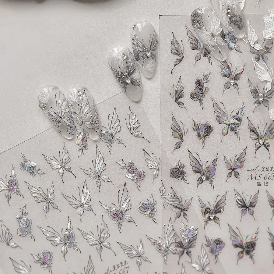 Jelly Butterfly 5D Nail Art Sticker Rhinestone Crystal Charming Shiny Insect Animals DIY Self Adhesive Decoration Manicure Decal