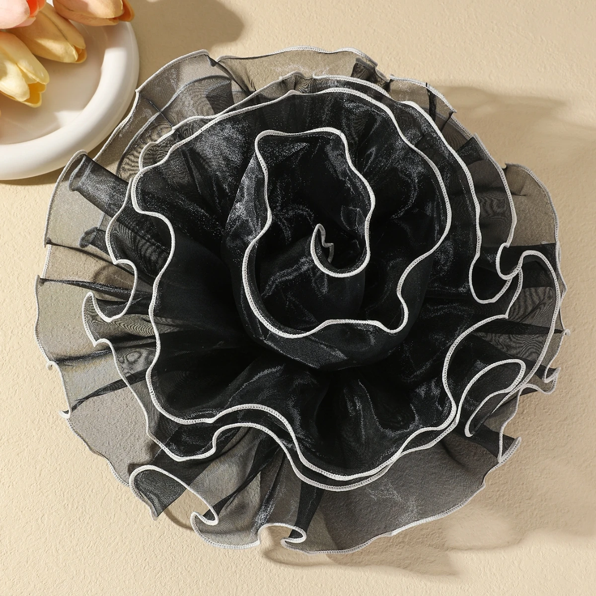 27CM Fashion Exaggerated Black Lace Rose Flower Large Brooch for Women Luxury Trend Pin Brooches Party Clothing Jewelry Gifts