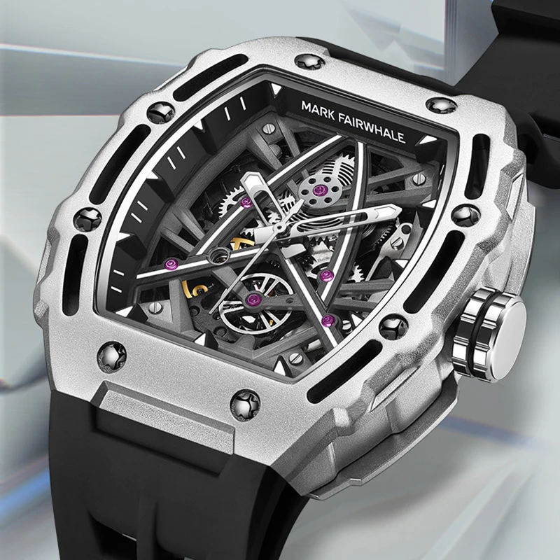 Casual Hollow Automatic Man Watch Tourbillon Water Resistant Mechanical Men's Watches Fashion Tonneau montre homme Dropshipping