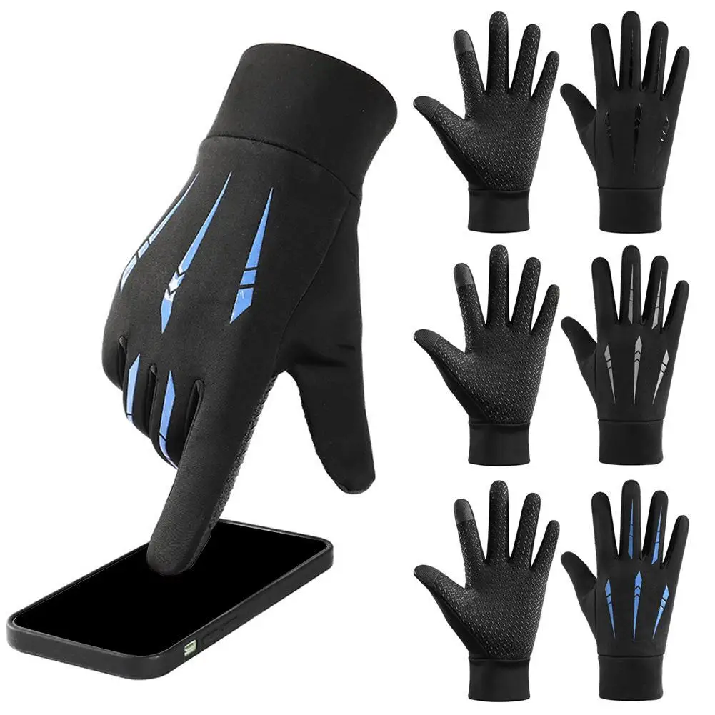 Black Winter Warm Full Fingers Waterproof Cycling Outdoor Sports Running Motorcycle Ski Touch Screen Fleece Gloves