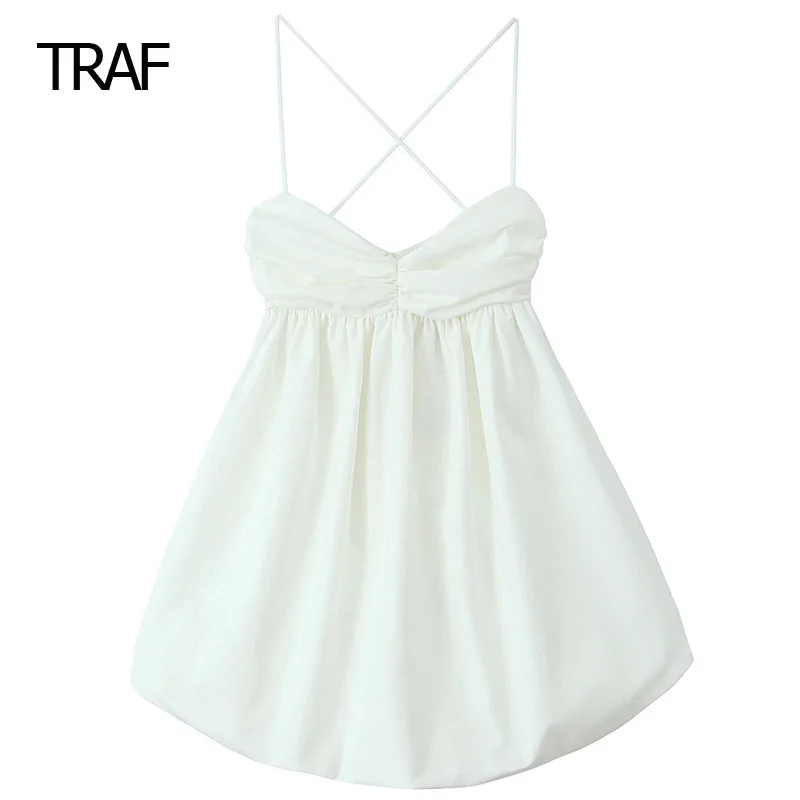 

TRAF Slip Balloon Dresses Womens Dresses Summer 2024 Mini Sleeveless Backless Short Dresses Elegant Luxury High Quality Dresses
