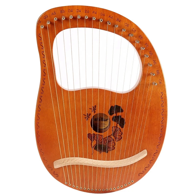 

19 String Wooden Lyre Harp Metal Strings Mahogany Solid Lyre Piano Instrument With Tuning Wrench And Spare Strings