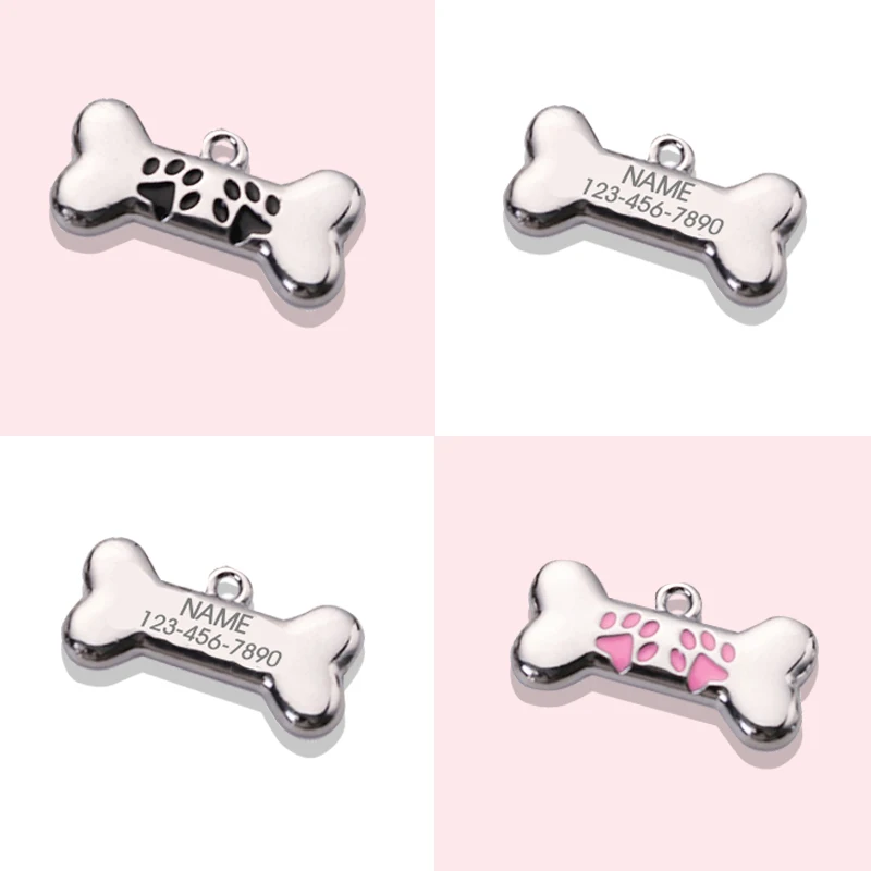 Dog Tag Anti-loss Metal Engraved Identity Nameplate Bone Hanging Ornament Pet Collar