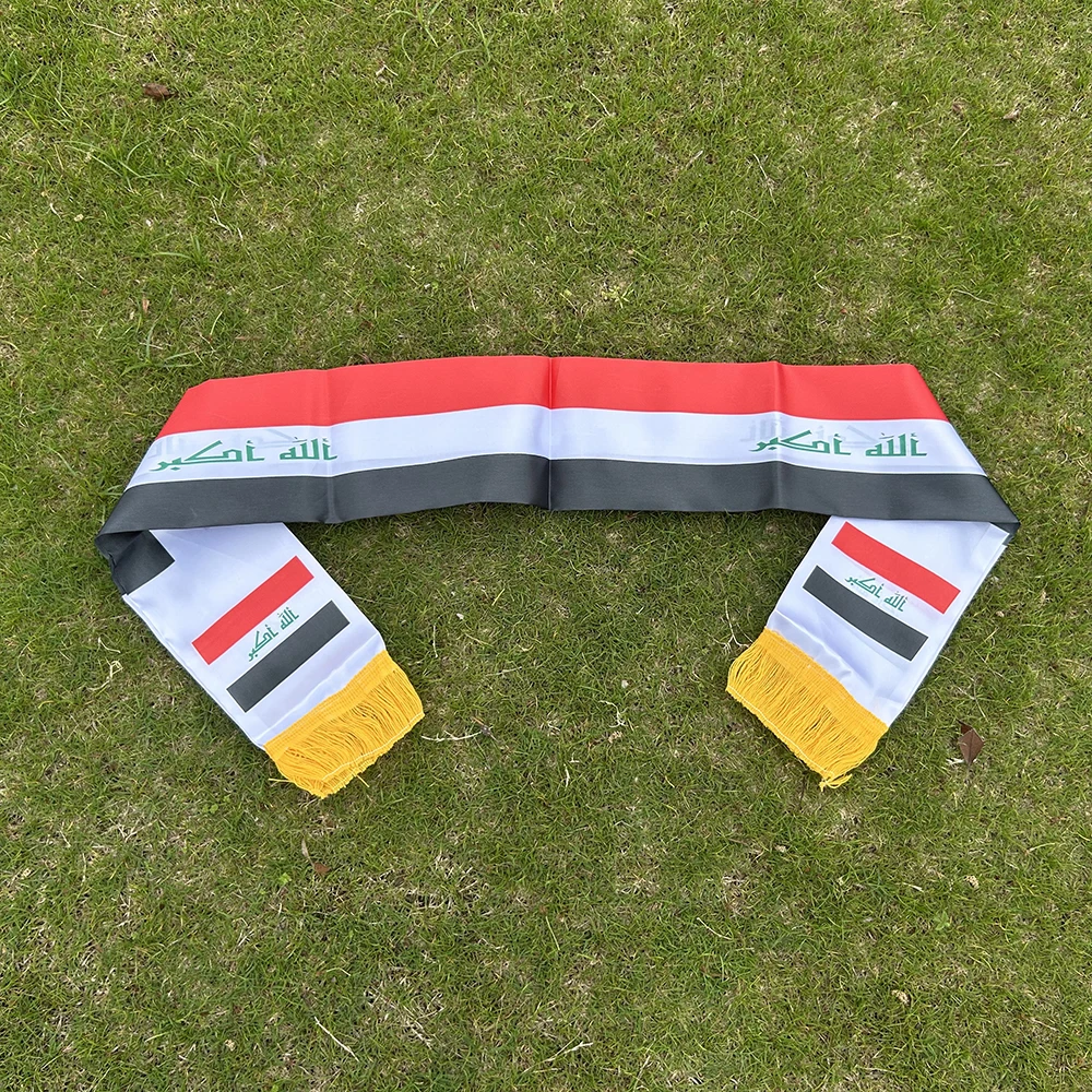 Iraq Scarf 14x135cm Double-sided printed Satin Iraq Flag Scarf Tassels Suitable for 2026 Football cup, Sports, Events - Image 2