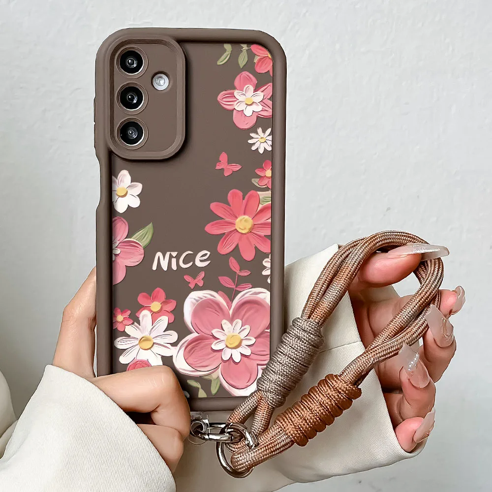 Whimsical Floral Phone Case with Wrist Chain Lanyard Cover