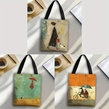 Borsa tote da donna di alta qualità, arte astratta, 1 pezzo, per lo shopping, uso quotidiano, regali per le vacanze, elementi di moda, modello di cani da donna