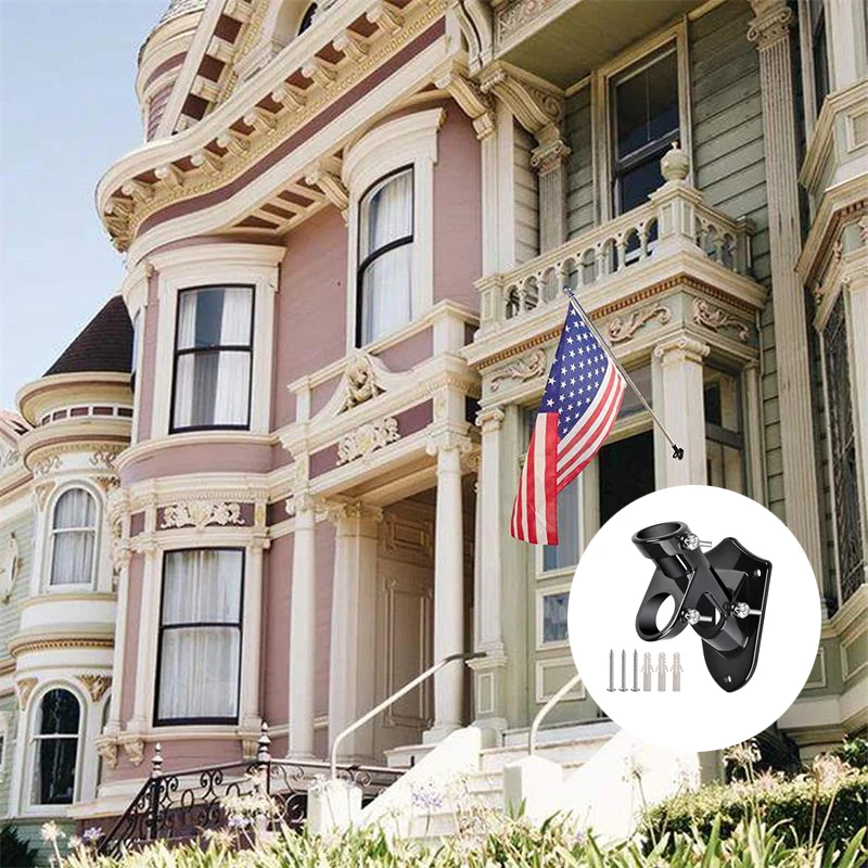 Flag pole attachments dual hole flag pole holder mounting aluminium alloy double flag hole flagpole base fixing bracket for house national advertising