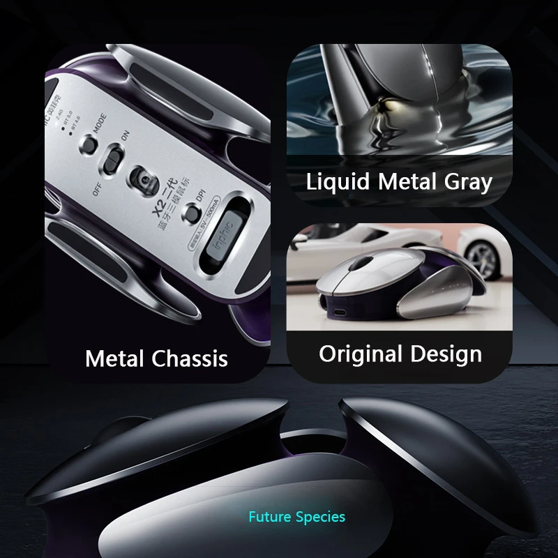 Metal Bluetooth Mouse com Usb-c Ratos Gamer Recarregáveis Modo 2.4g Fit para pc Laptop Win Mac x2 - Imagem 3