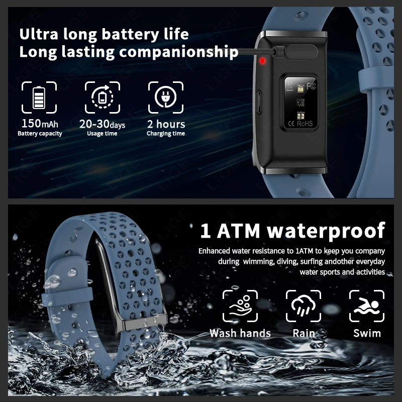 LIGE No Screen Smart Bracelet Heart Rate Blood Pressure Sleep Monitor Pedometer Sports Fitness Tracker Men Women Smartwatch 2025 5