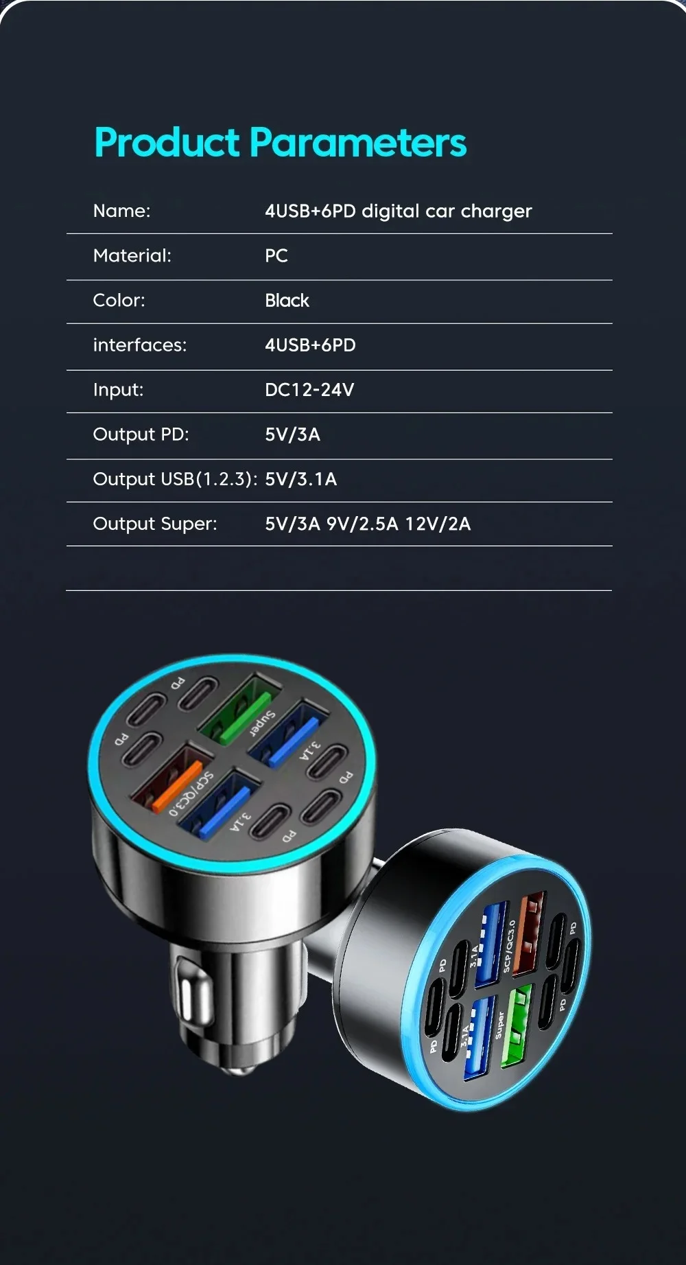 10 Ports 100W PD Fast Charging QC3.0 USB Type C Auto Phone Charger For IPhone Samsung Huawei Xiaomi Adapter In Car_voghion.com