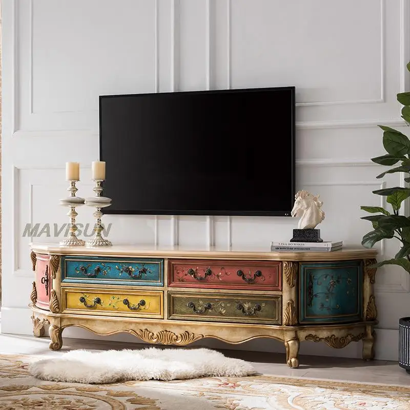 Rustic Retro Painted Living Room Tv Cabinet Free Installation Chinese  Carved Solid Wood 4 Drawers Audio-visual Cabinet Furniture - Tv Stands -  AliExpress