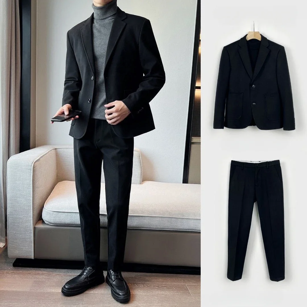 thumbnail image 1 of Nuevos trajes y blazers para hombre, conjunto informal de 2 piezas de corte entallado, ropa clásica para hombre, pantalones elegantes para ceremonia, 1 of 5