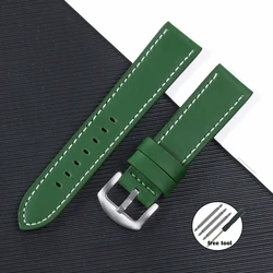 Elegant Leather Watch Band - Coffee Black Strap - 20mm (Green White)