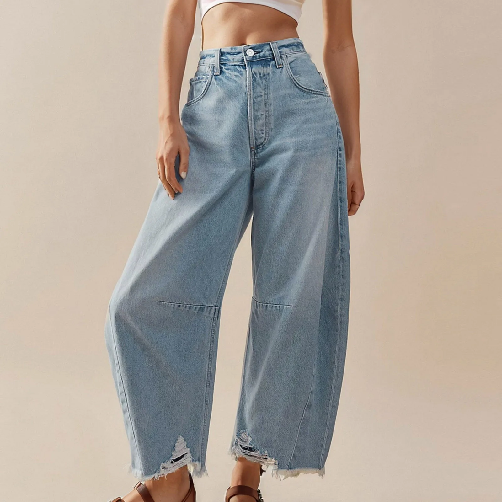 

Women Baggy Wide Leg Jeans Casual and Versatile Distressed Jeans Pants High Waist Female Trousers Zipper Fly 2024