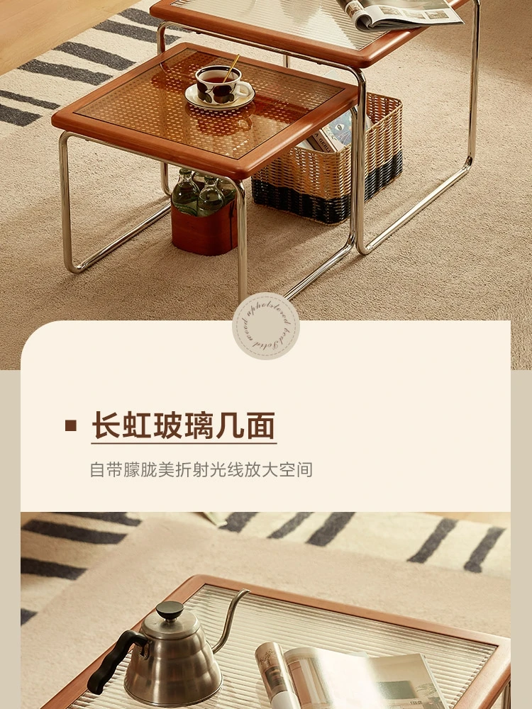 Retro Glass Tea Table Living Room 2024 New Home Small Unit Square Tea Table Bedside Middle Cheap Home Furniture 간이테이블 캐릭터 테이블