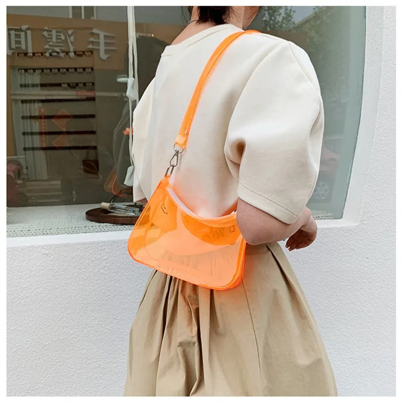 Shoulder Bag Clear Jelly Shoulder Bag For Women Y2K Small Zipper Underarm Purses & Fashion Handbag