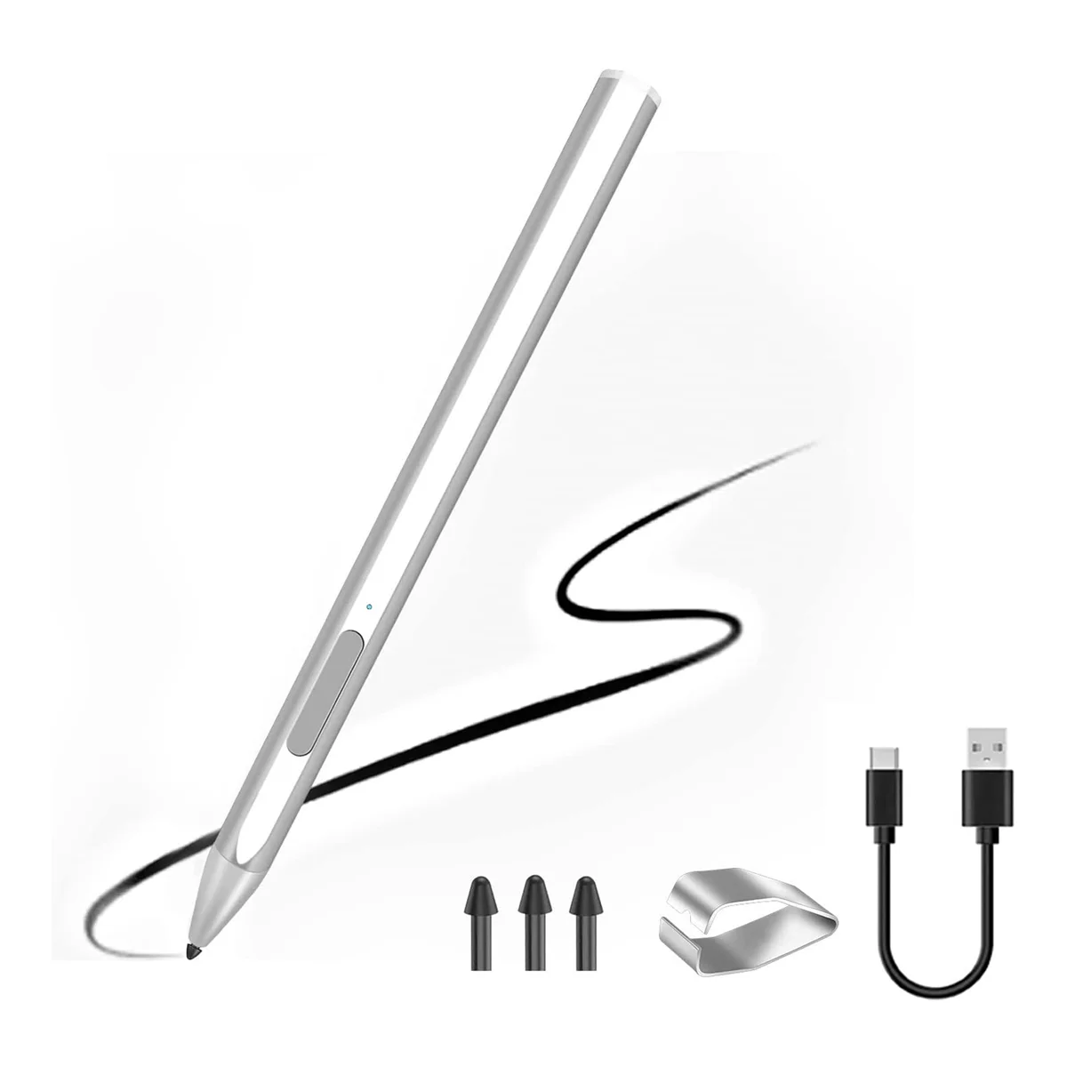 Penna Stilo Magnetica Per Surface Pro 3/4/5/6/7 Pro X Go 2 Book Latpop 4096 Livelli Pressione Palm Rejection-Argento