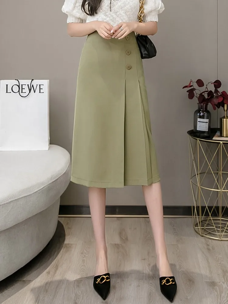 High Waist Long Skirts Women New Arrival 2023 Spring Korean Style Solid  Color Office Lady Elegant A-line Pleated Skirt W1275 - AliExpress