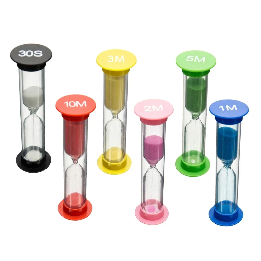 6 Pcs Sand Timer Assortment Plastic Hourglass Timer Colorful Sandglass Hourglass Small 30sec/1min/2mins/3mins/5mins/10mins 5