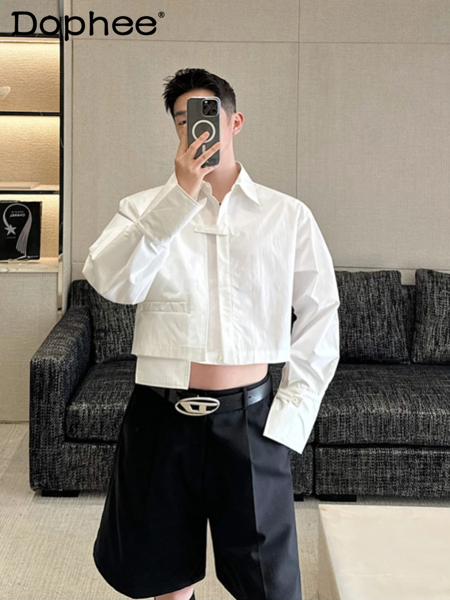 2024 Spring Men's Clothes Trendy Male High-End Short Shirt Men's Long-Sleeve Solid Color Fashion Loose Comfortable Shirts