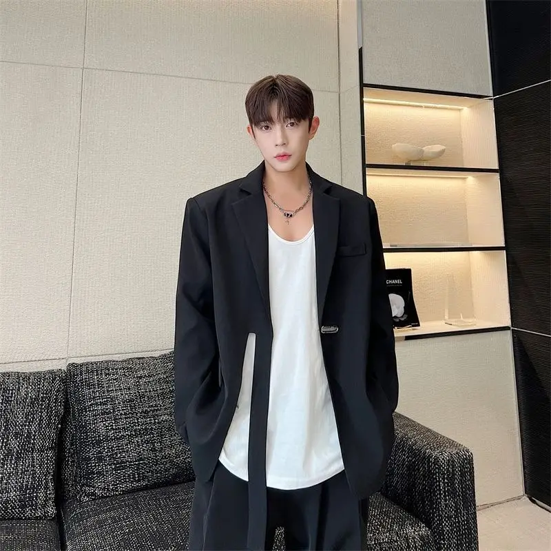 Senior Ribbon Design Men Smart Business Blazer Coat Handsome Luxury Banquet Korean Jacket Party Wedding Club Dinner Streetwear