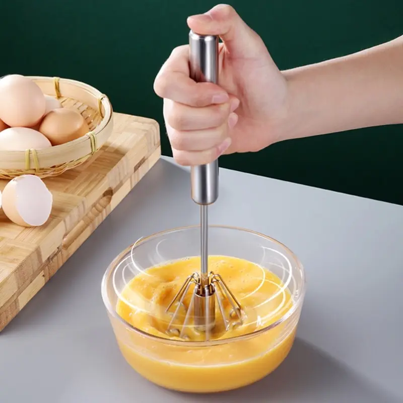 Stainless Steel Semi-automatic Egg Whisk - 3PCS Hand Push Rotary Whisk  Blender (3 Colors)