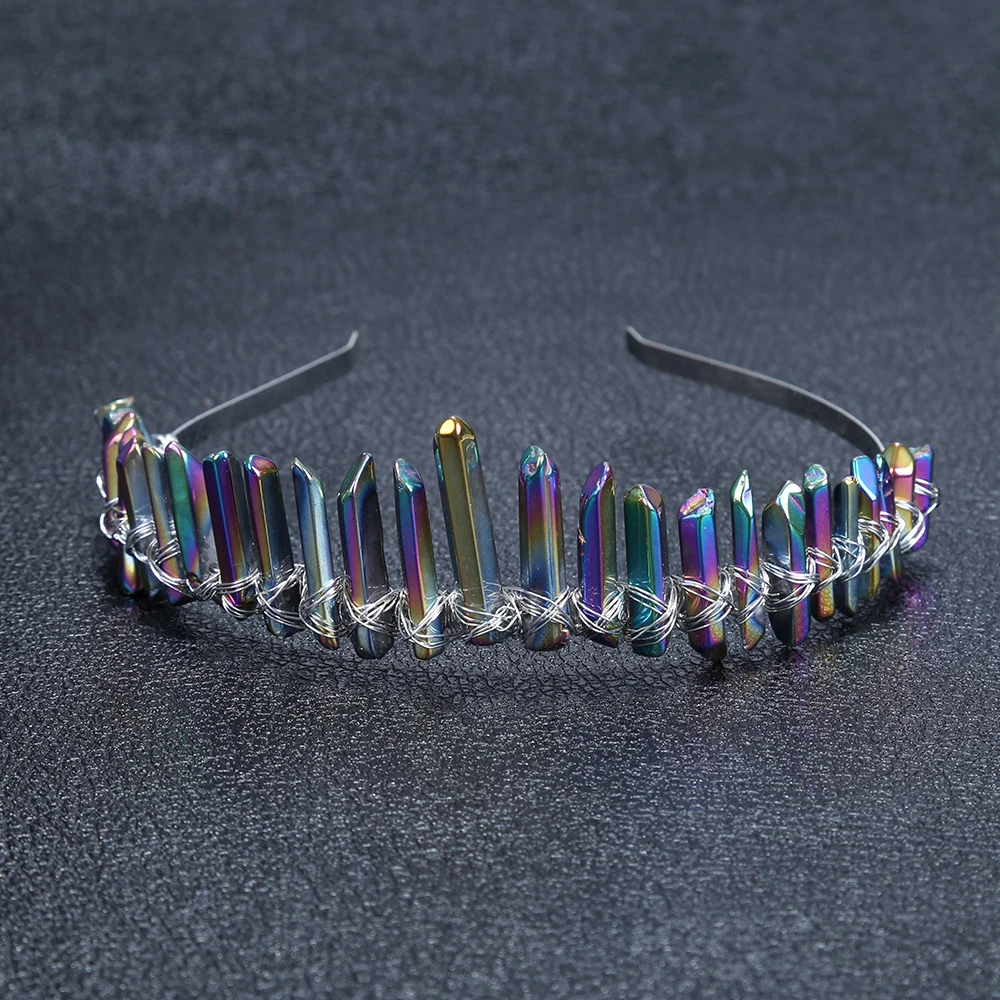 

Mineraali Boho Natural Stone Point Tiara Headband Mascot Witch Rainbow Crown Raw Crystals Vintage Jewelry Party Decor Ornaments
