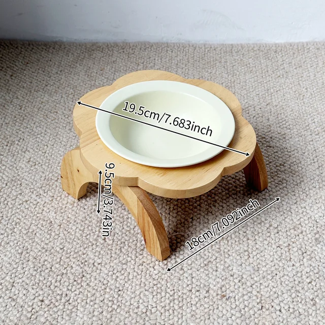 Pet Ceramic Bowl/Stainless Steel Bowl and Wooden Bowl Stand Set, Cat Bowl with Slightly Tilted Stand, Cat and Dog Supplies 2