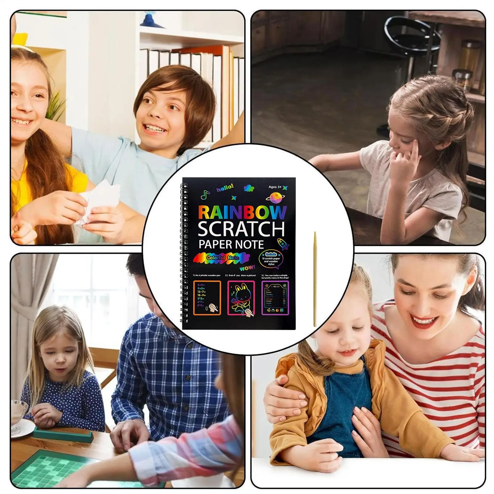 스크래치 노트 무지개 색칠 공부 노트북 스크래치 공예 종이 노트북 어린이 소년 학생 교실 가정 여행 비행기용
