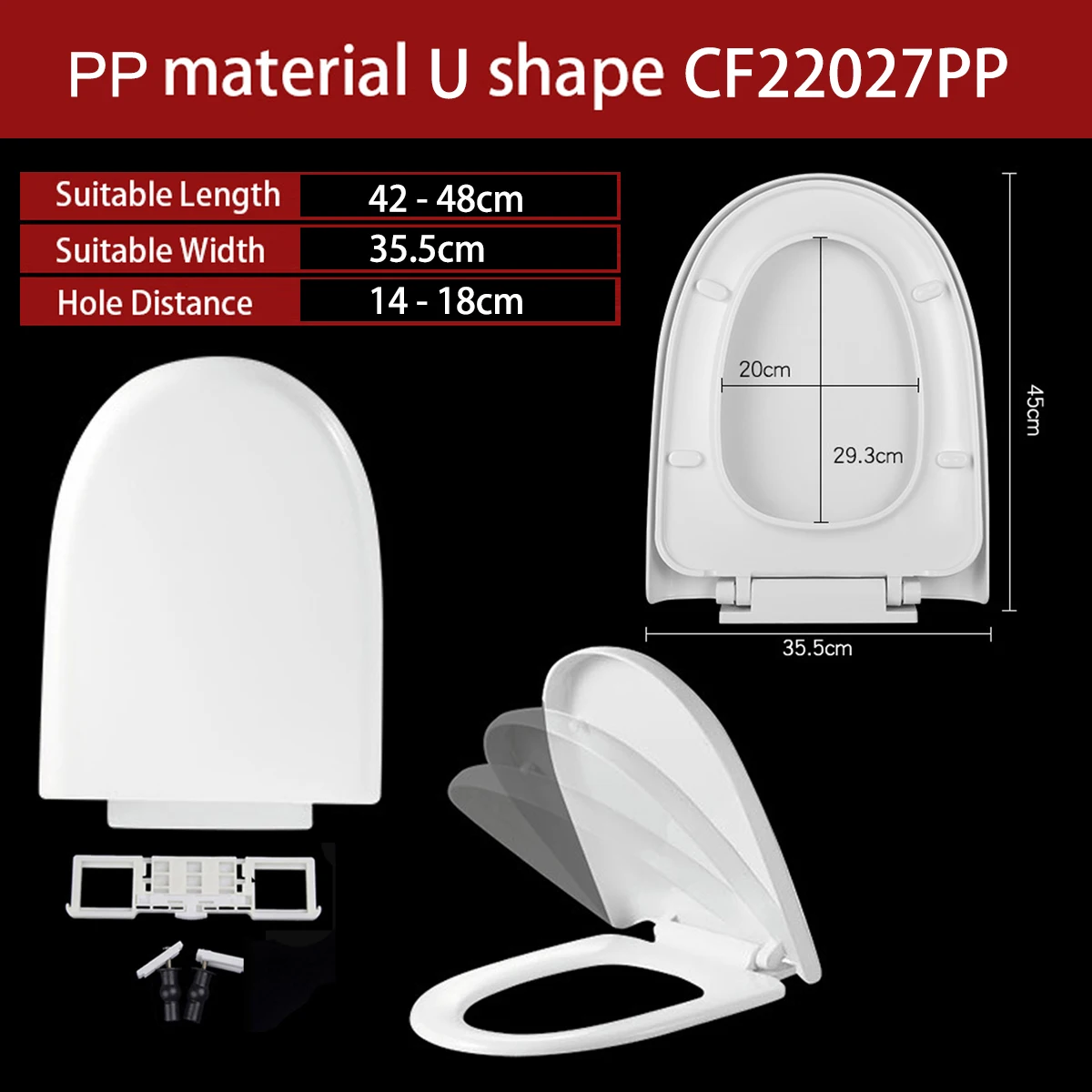

Universal U Shape Elongated Slow Close WC Toilet Seats Cover Bowl Lid Top Mounted Quick Release PP Board Soft Closure CF22027PP