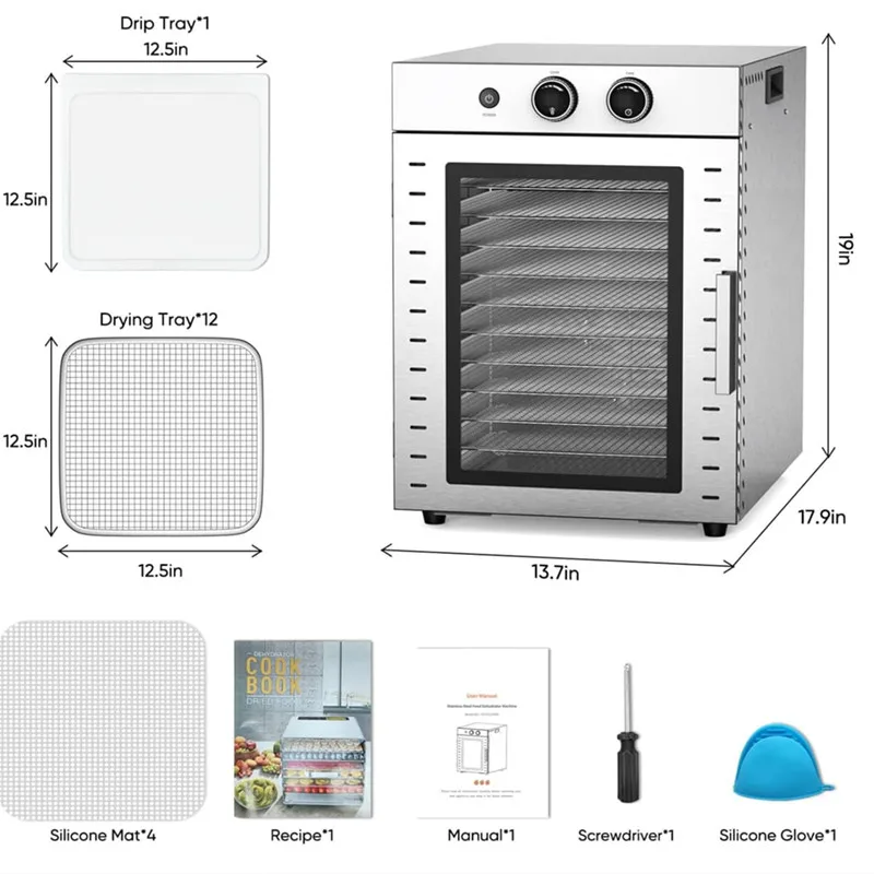 New 12 Layer Dryer Fruit Machine Dehydrator Household Double Knob Timing Suitable For Food And Dried Meat Fruits And Vegetables