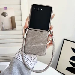 Coque en denim rétro de luxe avec bracelet - Protection à charnière anti-choc pour la série Samsung Z Flip