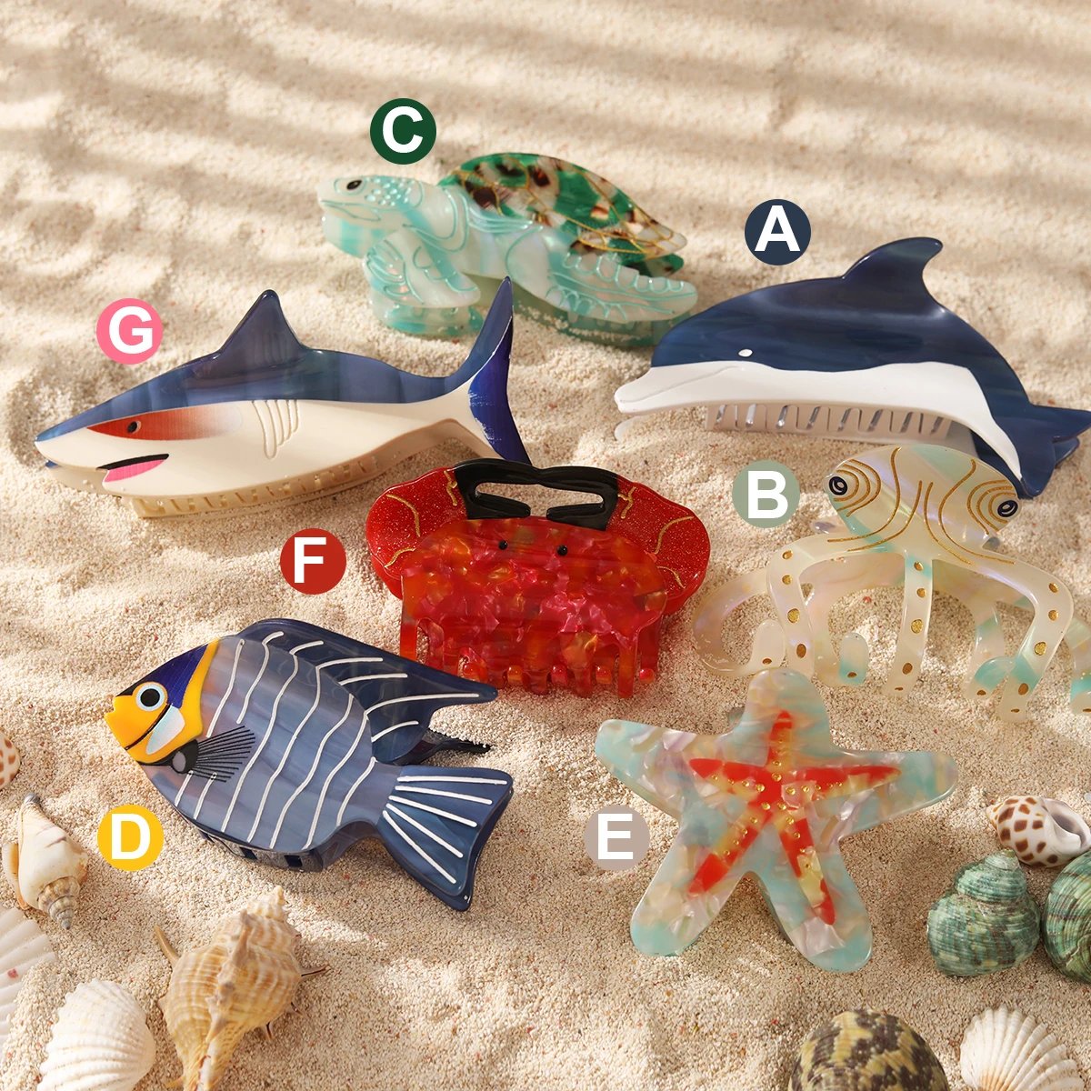 Personalized Ocean Dolphin Octopus Sea Turtle Clown Fish Starfish Acetate Hair Claw Clip 1 piece Hair Accessory Hair Clip