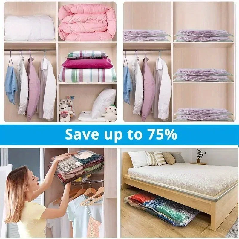 4pcs Vacuum Compression Storage Bag, Sealed Clothing Storage Bag, Household Space Saving Organizer, Excluding Manual Pump
