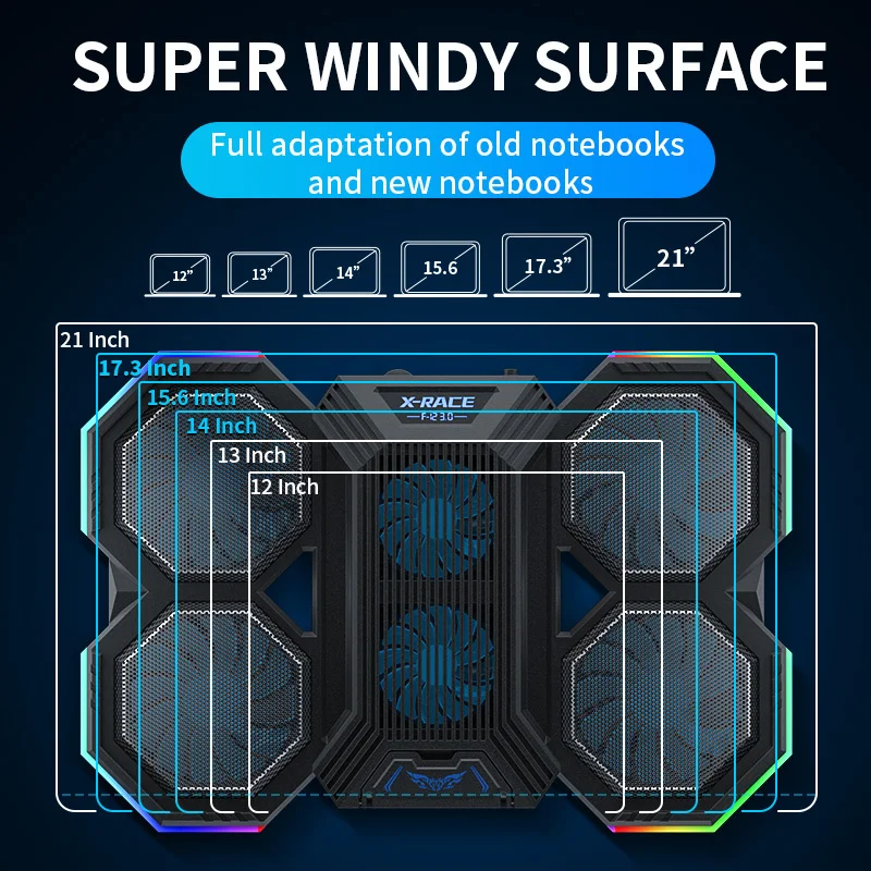 Rgb Gaming Laptop Stand Air Cooler Suporte para Notebookbase de Ventilador de Refrigeração Terno para 1217 Laptop Fãs - Imagem 5