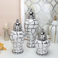Ceramic General Pot Silver Grid  Porcelain Ginger Jar Storage Tank with Cover Flower Vase Home Furnishing Decoration Vases Pots 1