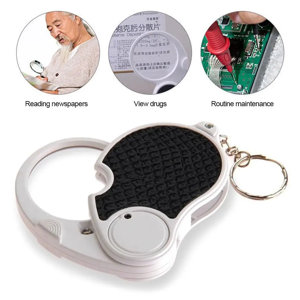 10X Folding Pocket Magnifier 2.56''Diameter Loupe with Keychain Portable Magnifying  Glass for Reading Jewelry Coins Hobby Using