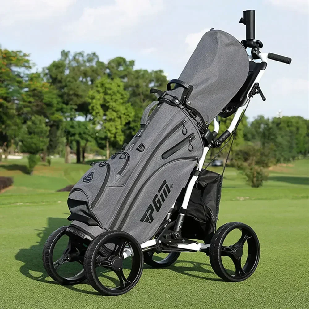 Golf Trolley, Four-wheel Foldable Light Trolley with Golf Club Seat, Foot Brake/umbrella Stand