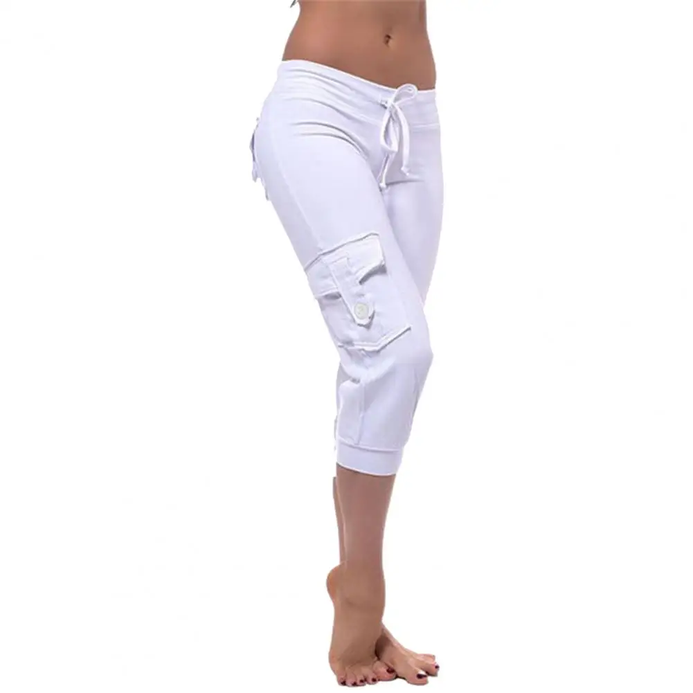 

Women Summer Pants Casual Pants Mid-rise Elastic Waist Drawstring Jogging Yoga Pants With Pockets Wide Leg Harem Trousers