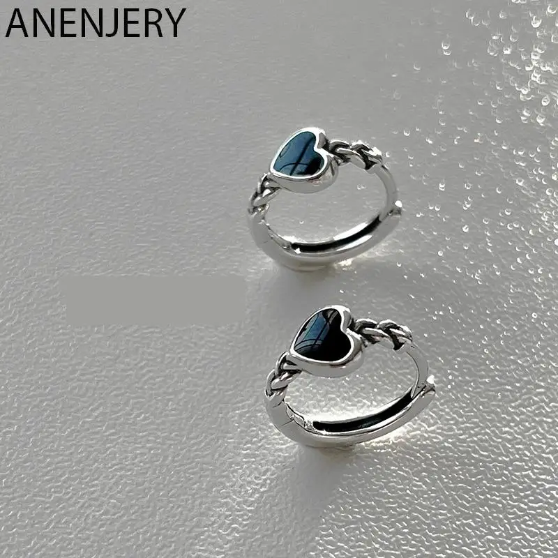 Женские серьги-кольца с сердечками ANENJERY, черные крутые серьги-кольца, универсальные аксессуары