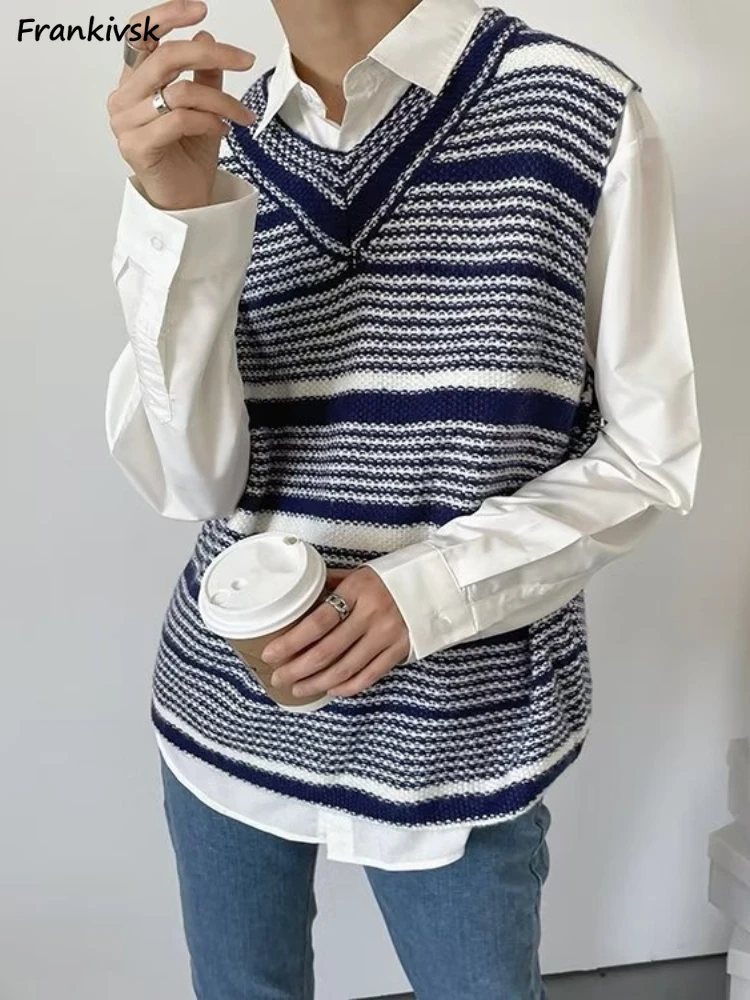 

Sweater Vests Women Korean Commuting Style Elegant Temperament All-match Daily Simple Classic Sleeveless Tender V-neck Aesthetic
