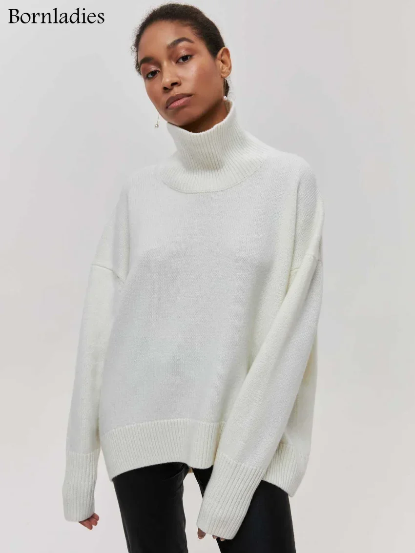 Bornladies Women Turtleneck Sweater Autumn Winter Thick Warm Pullover Tops Oversized Casual Loose Knitted Jumper Female pull
