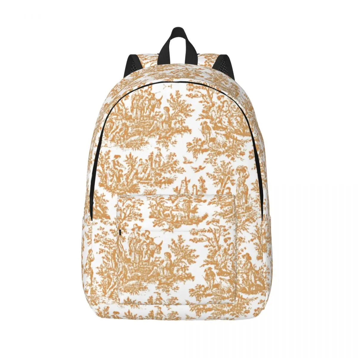 

Vintage Toile De Jouy Canvas Backpack for Women Men School College Students Bookbag French Motif Light Brown And White Bags