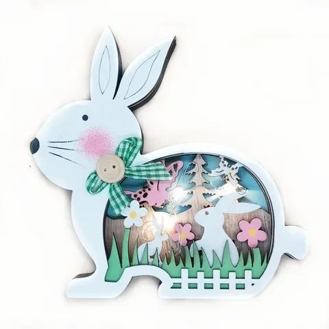 

2022 New Easter Decoration for Home Wooden Easter Bunny LED Light Easter Craft Easter Bunny Ornament Decor Easter Egg Decor Lamp