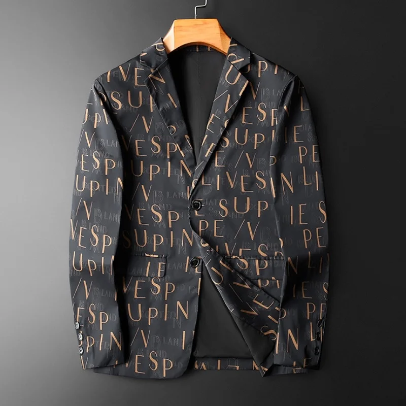 

Блейзер Мужской однобортный с надписью, Роскошный деловой Повседневный пиджак, пальто, 4XL, весна-осень-зима